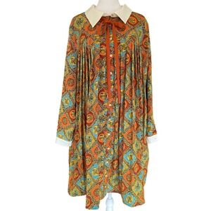 ModCloth Pleated Flowy Orange Mini Dress 4X Groovy Abstract Retro Boho Hippie